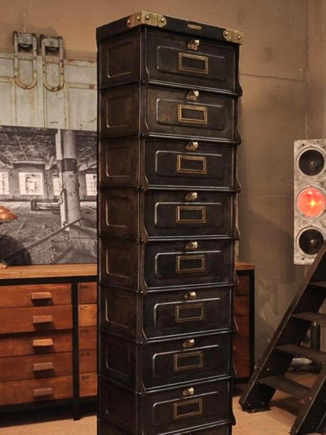 1920's French STRAFOR steel and bronze filing cabinet