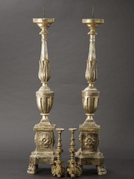 Pair of tall Italian silver gilt candlesticks c.1860