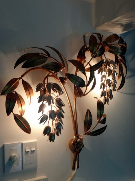 Large gilded metal wisteria wall light c.1970
