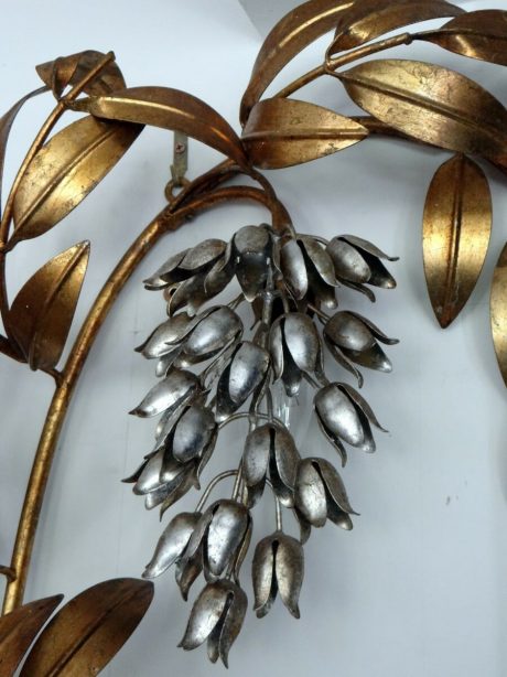 Large gilded metal wisteria wall light c.1970