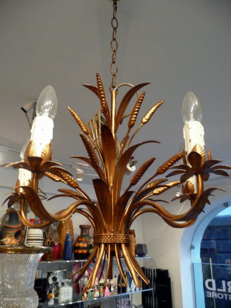 1950s Gilded metal wheat sheath chandelier