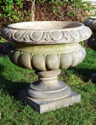 Pair of pale terracotta English urns c.1870