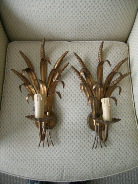 Wheat sheath gilded wall sconces c.1950