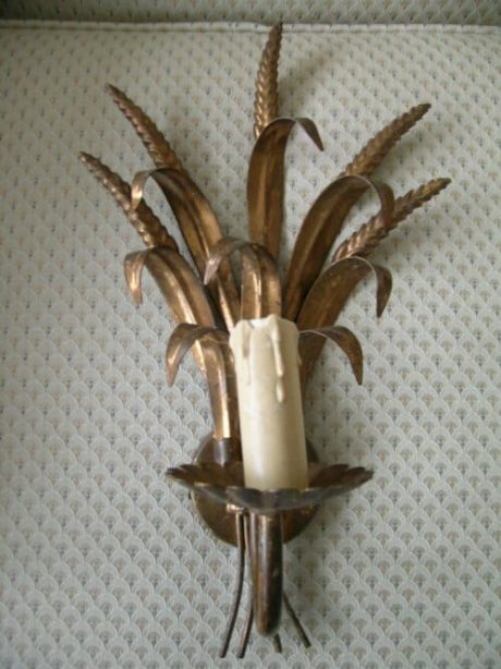 Wheat sheath gilded wall sconces c.1950