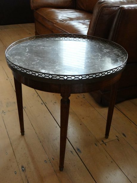 Bouillotte round grey marble topped side table with bronze gallery