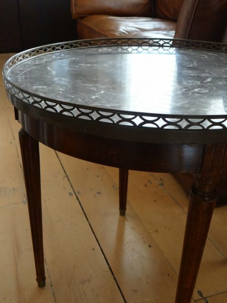 Bouillotte round grey marble topped side table with bronze gallery