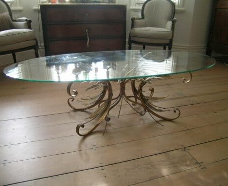 1950s Oval gilded metal wheat sheath coffee table