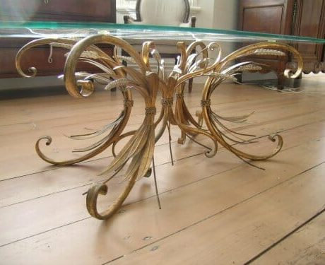 1950s Oval gilded metal wheat sheath coffee table