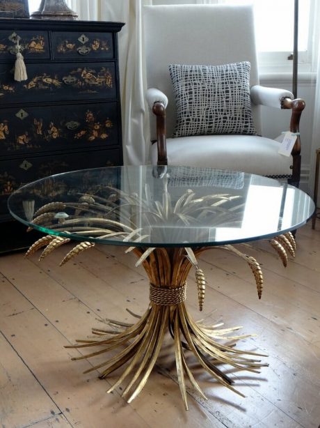 Wheat sheath coffee table with glass top c.1950