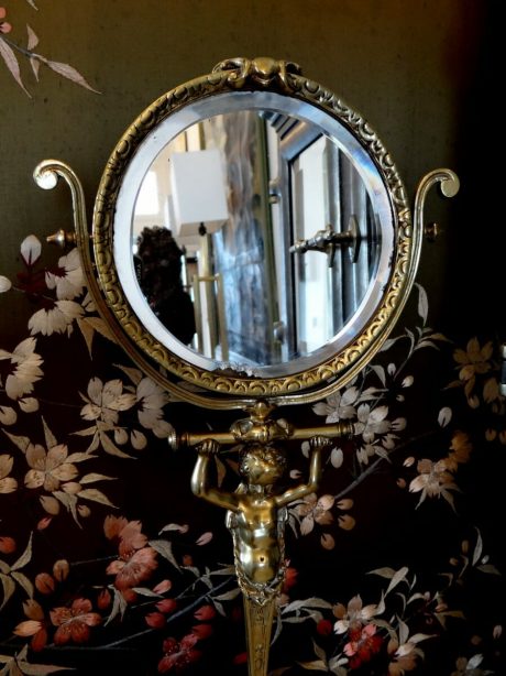 Popon French Gilt Bronze Swivel Vanity Mirror, c.1920