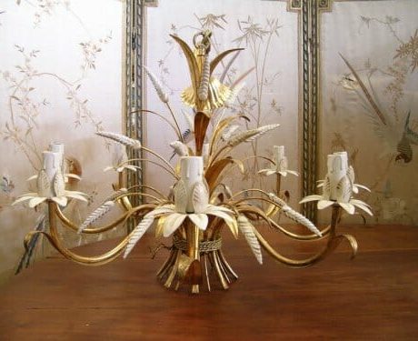 1950’s Gilded metal wheat sheath chandelier