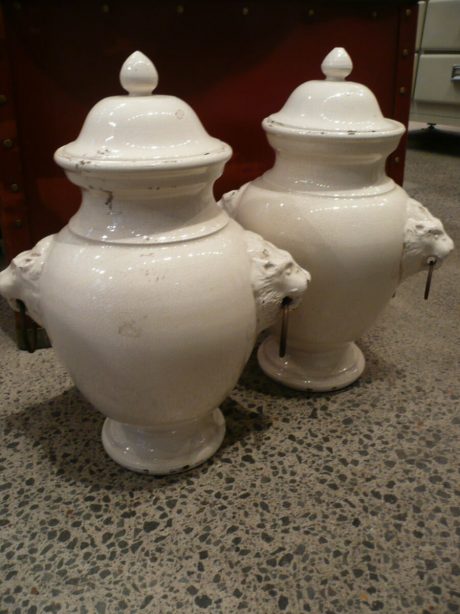 Pair of creamware craquele decorative urns c.1920