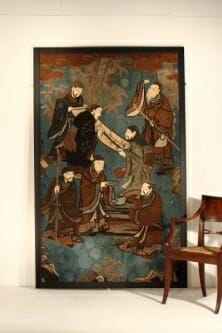 Pair of large Japanese mixed thread tapestry panels c.1900