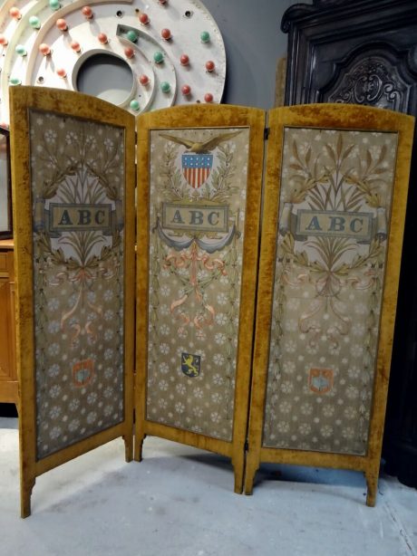 Antique hand painted three panel screen c.1900