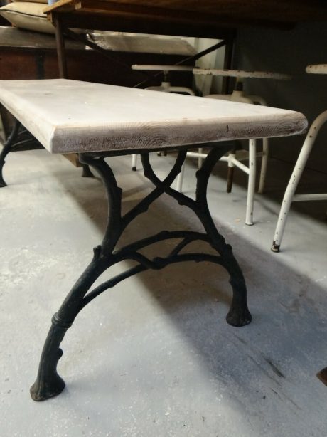Painted wooden bench stool with tree branch style metal base