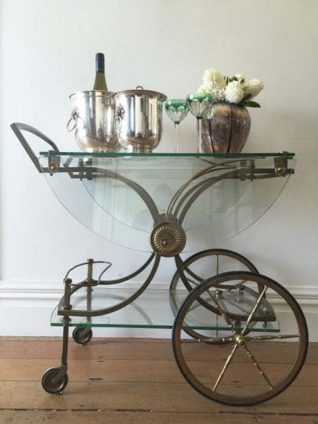 Vintage brass and glass cocktail trolley c.1970