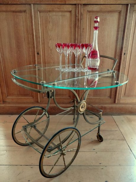 Vintage brass and glass cocktail trolley c.1970