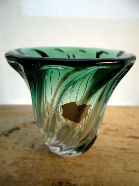 1950s Val Saint Lambert crystal emerald green vase