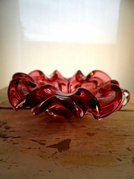 Val St Lambert cranberry to clear crystal flower effect bowl