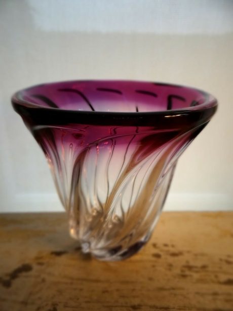 1950s Val Saint Lambert VSL crystal amethyst and transparent vase