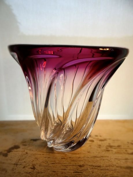 1950s Val Saint Lambert VSL crystal amethyst and transparent vase