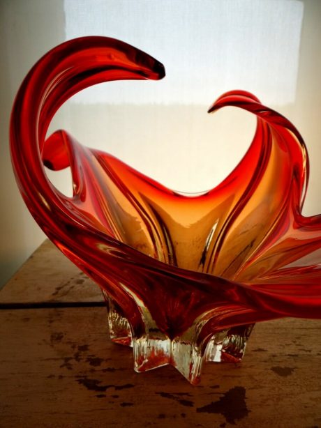 Val St Lambert firey hot orange crystal centre piece