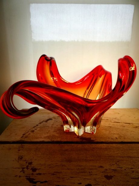 Val St Lambert firey hot orange crystal centre piece