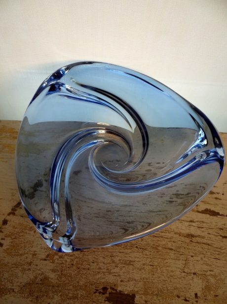 Vintage Val St Lambert French blue crystal dish with spiral decor