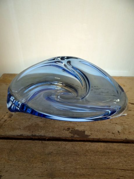 Vintage Val St Lambert French blue crystal dish with spiral decor