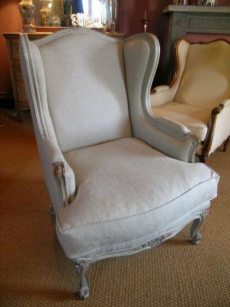 Pair of bergeres with new linen upholstery