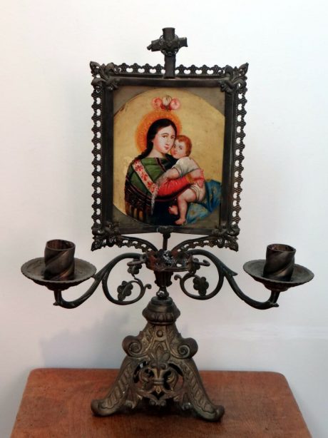 French bronze holy water font Candleabra c.1900