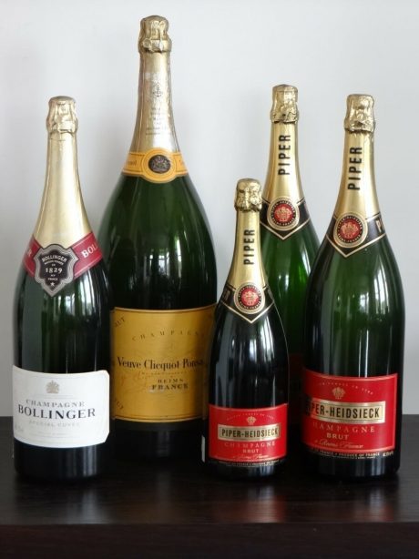 Collection of five vintage dummy champagne bottles