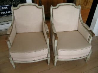 Pair of 1920s Louis XVI style painted fauteuils