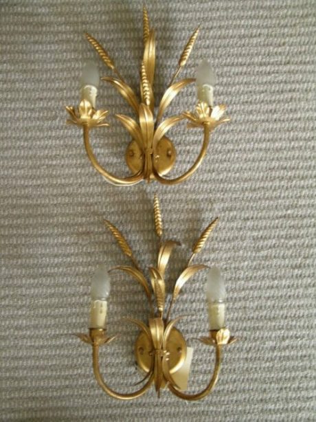 Pair of gilt wheat wall sconces