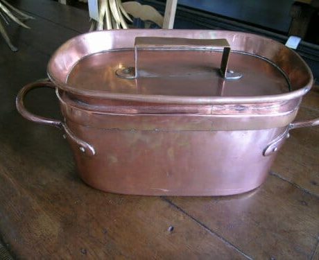 Copper daubiere used to steam fish on fire embers c.1850