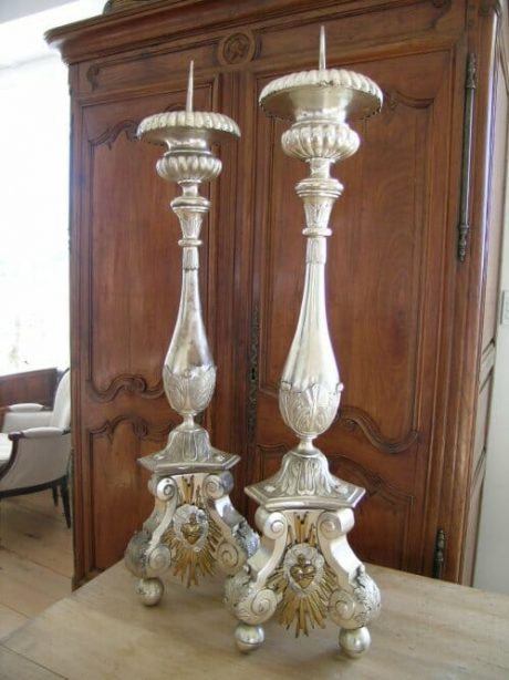 Pair of Napoleon III ecclesiastical candlesticks