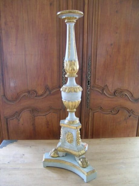 Antique Italian gilded and painted altar candlestick