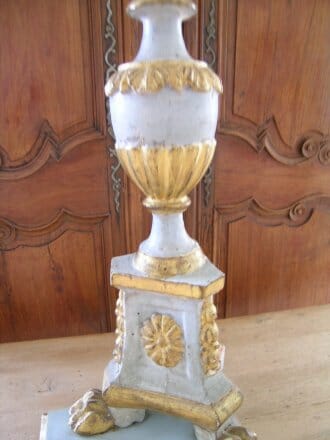 Antique Italian gilded and painted altar candlestick