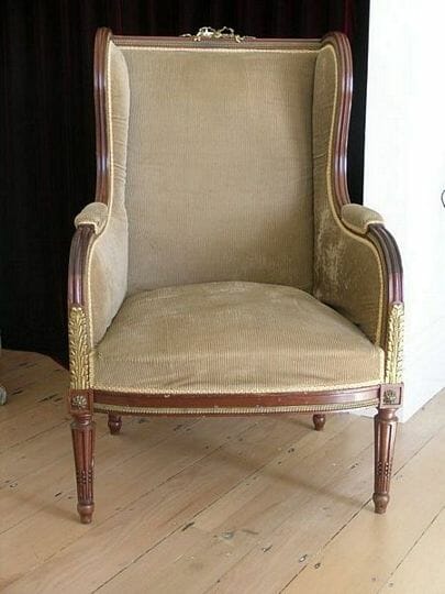 Antique Mahogany Wing Bergere And Footstool Louis XVI Style