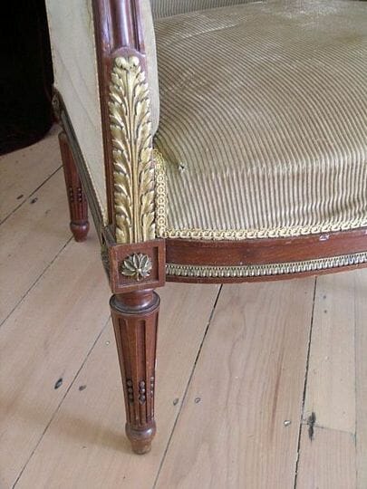 Antique Mahogany Wing Bergere And Footstool Louis XVI Style