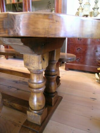 Oak monastery table and forms with pedestal legs c.1900