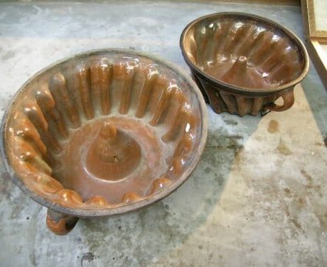 Pair of antique French ceramic cake moulds c.1900