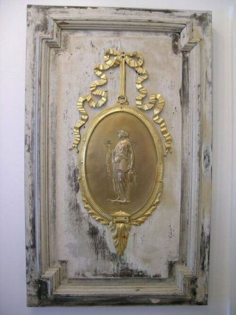 Pair of wooden panels with antique brass medallions c.1890