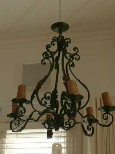 1940's Green Iron 6 Arm Chandelier