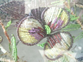 Belgian zinc memorial with beaded flowers