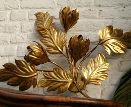 Gilded metal flower wall light sconce