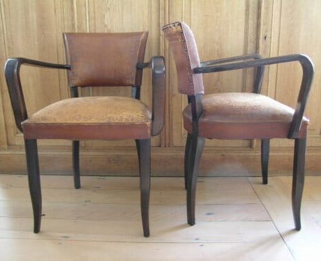 Pair of French leather bridge chairs
