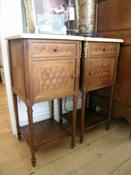 Pair of Mahogany and rosewood marquetry bedside tables