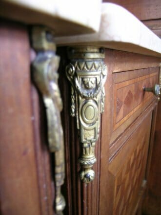 Pair of Mahogany and rosewood marquetry bedside tables