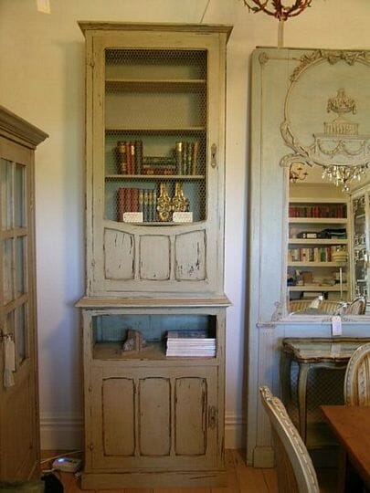 Pair Of Painted Antique Oak Bookcases With Wire Fronted Doors